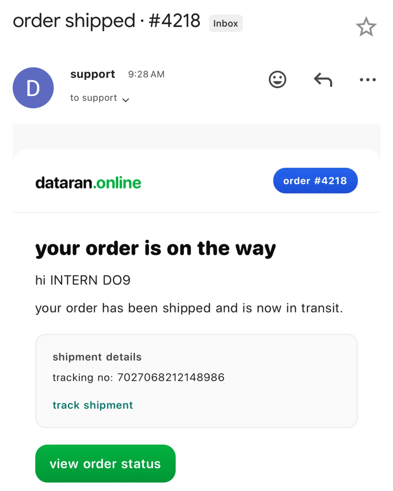 Order shipment email guide